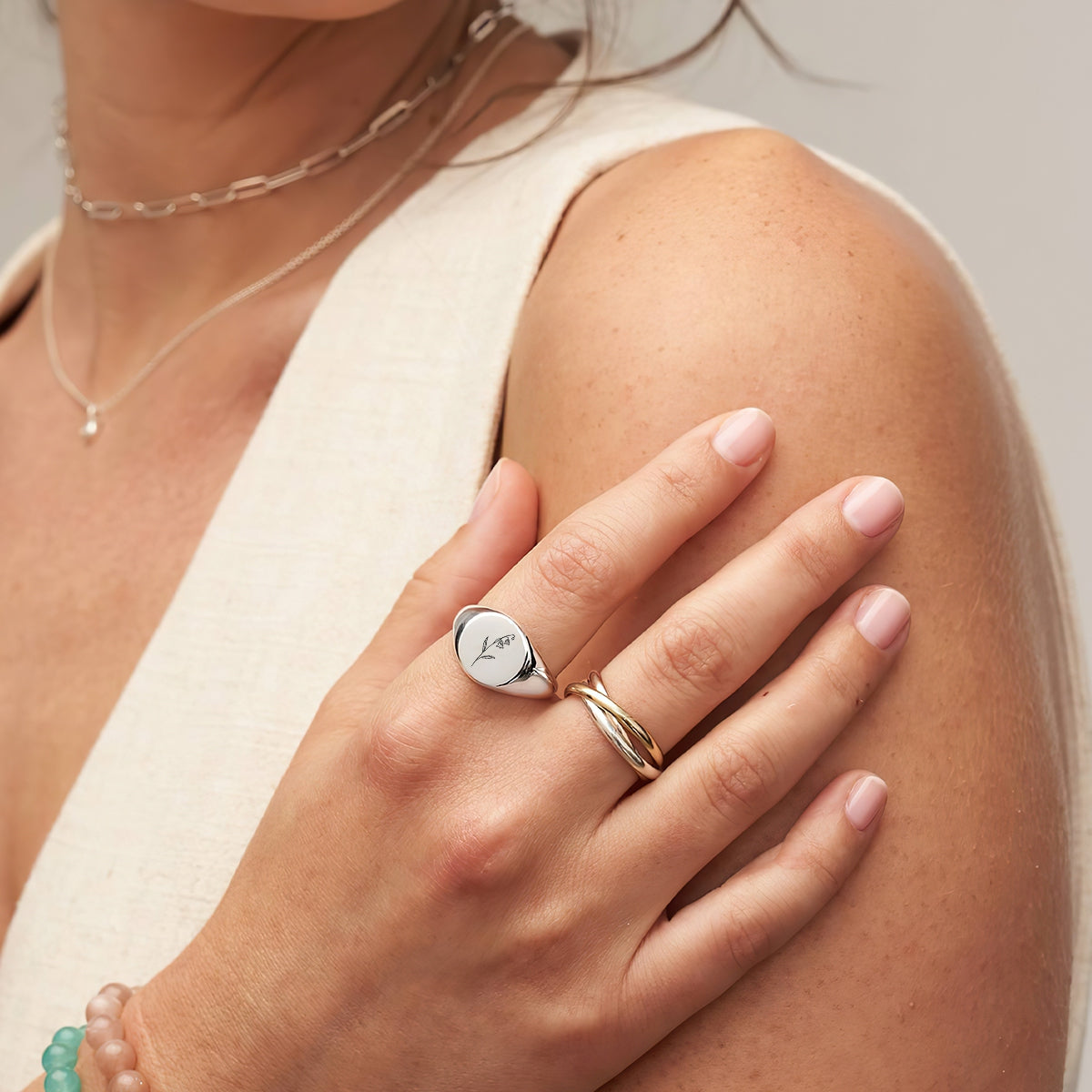 Personalized Prairie Birth Flower Signet Ring