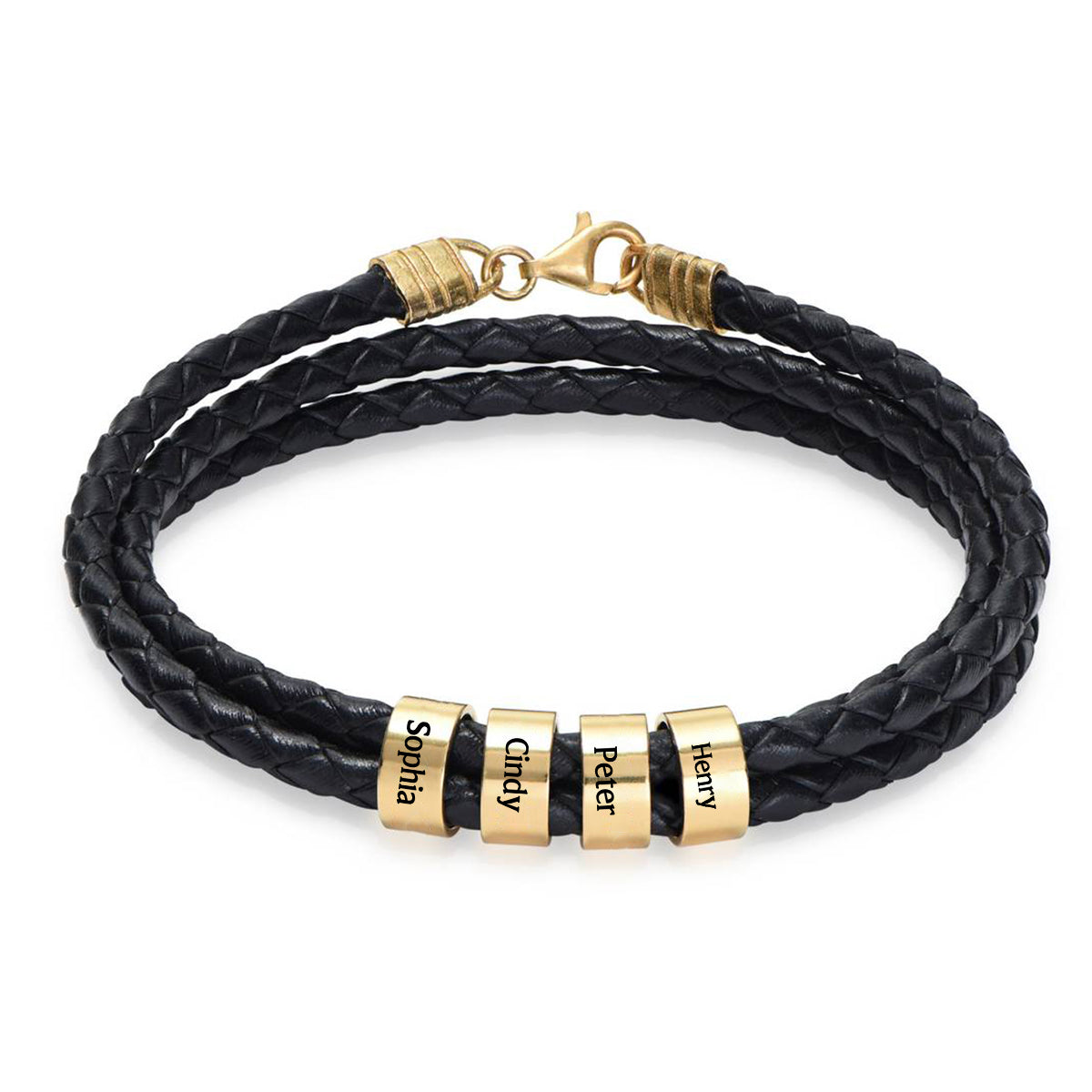 Custom Inscriptions Engraved Beads - Personalized Braided Leather Bracelet