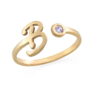Personalized Birthstone Engraved Initial Open Promise Ring