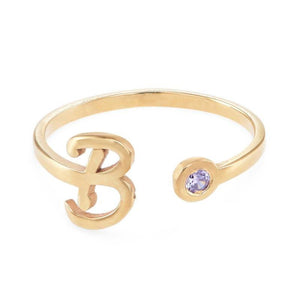 Personalized Birthstone Engraved Initial Open Promise Ring