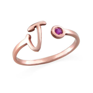 Personalized Birthstone Engraved Initial Open Promise Ring