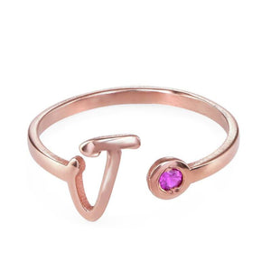 Personalized Birthstone Engraved Initial Open Promise Ring