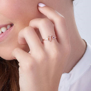 Personalized Birthstone Engraved Initial Open Promise Ring