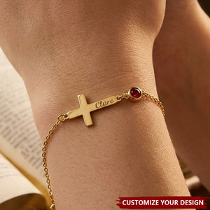 Cross Name Bracelet With Birthstone - Personalized Cross Bracelet