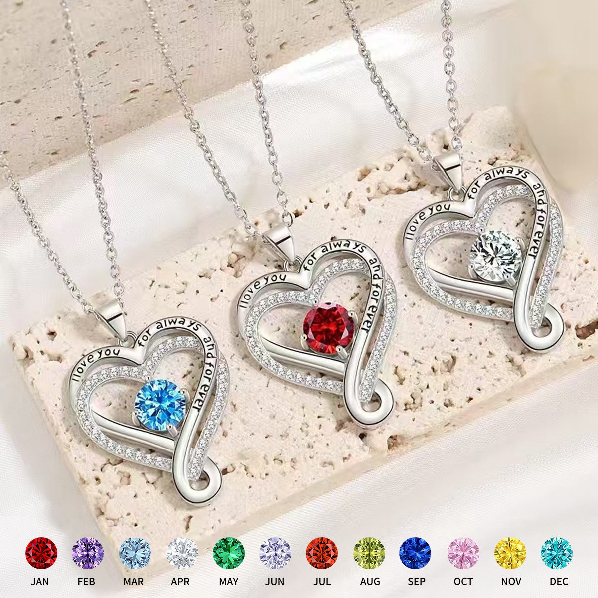 Infinity Heart I Love You Personalized Birthstone Necklace
