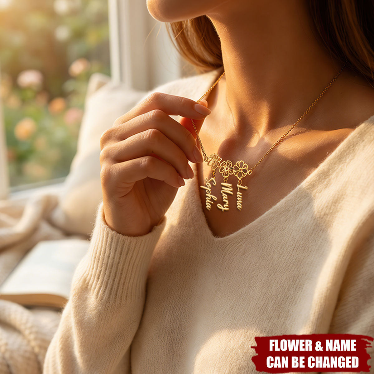 Personalized Names Birth Flower Necklace - Birthday Mother's Day Gift For Mom Grandmother