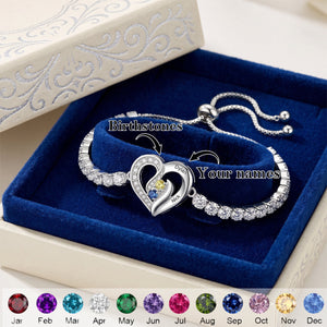 Mom’s Eternal Love - Personalized 2–5 Names Diamond Heart Birthstone Tennis Bracelet