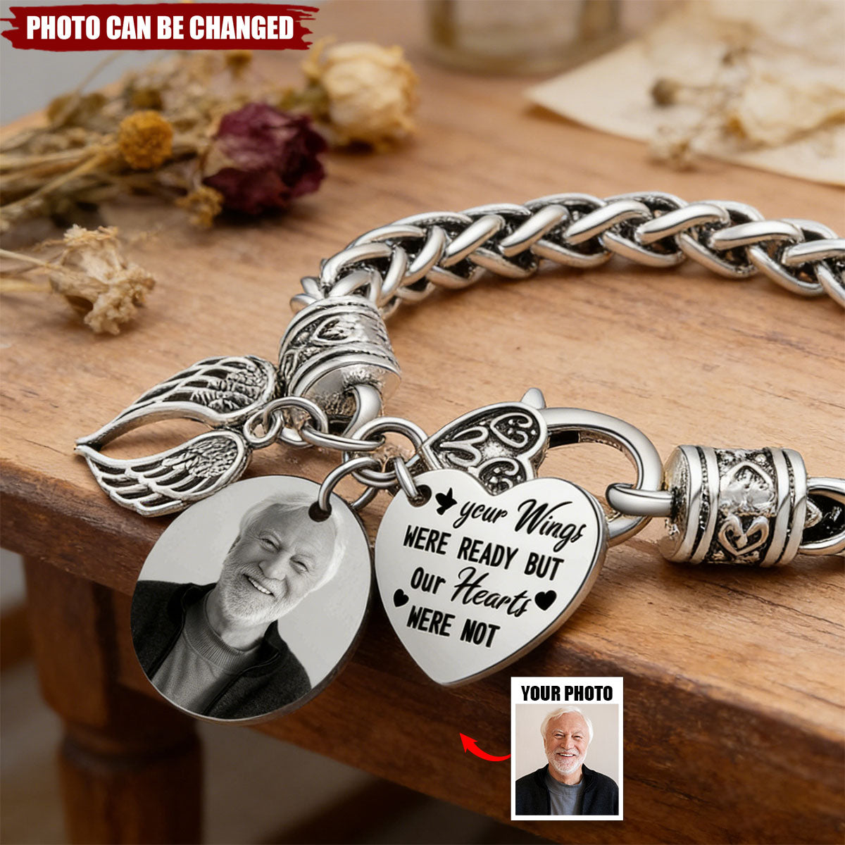 Your Wings Were Ready - Personalized Photo Memorial Bracelet