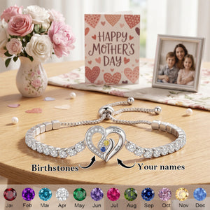 Mom’s Eternal Love - Personalized 2–5 Names Diamond Heart Birthstone Tennis Bracelet