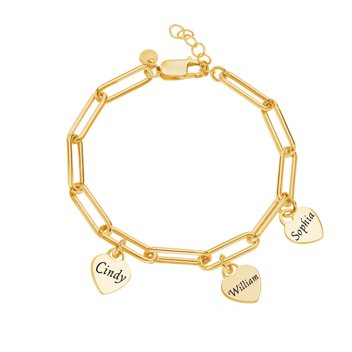 Personalized Name Heart Charms Chain Link Bracelet
