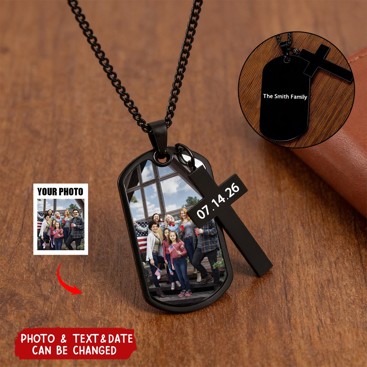 Personalized Photo Cross Engraved Dog Tag Necklace - Father's Day Anniversary Birthday Gift for Men