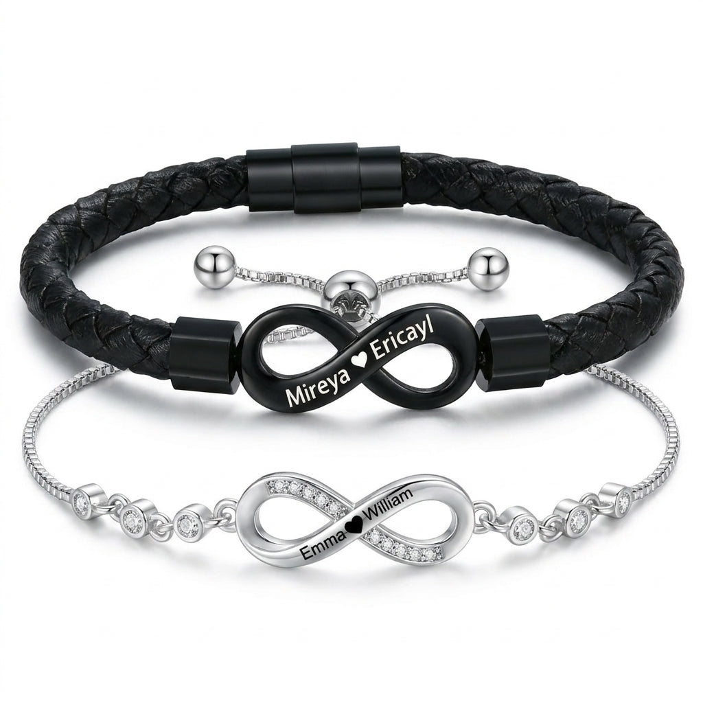 Personalized Infinity Couple Bracelets with Custom Names, Matching Gift for Him and Her
