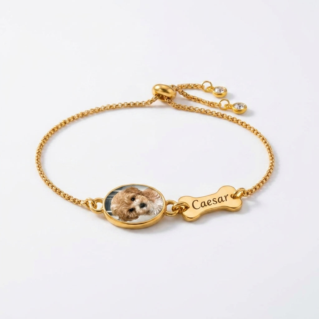 Personalized Pet Photo Bracelet - Custom Name Engraving & Pet Memorial Charm Jewelry