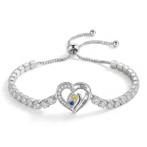 Mom’s Eternal Love - Personalized 2–5 Names Diamond Heart Birthstone Tennis Bracelet
