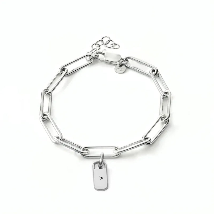 Personalized Chain Link Bracelet Pendant Custom Name Square Charms