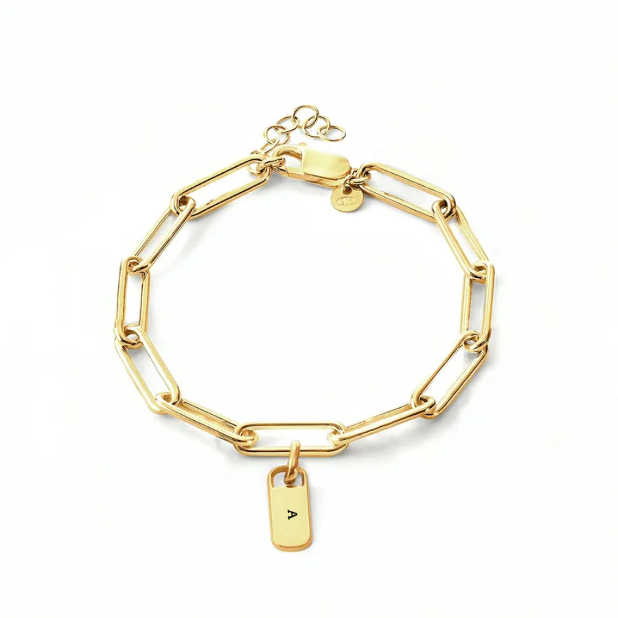 Personalized Chain Link Bracelet Pendant Custom Name Square Charms