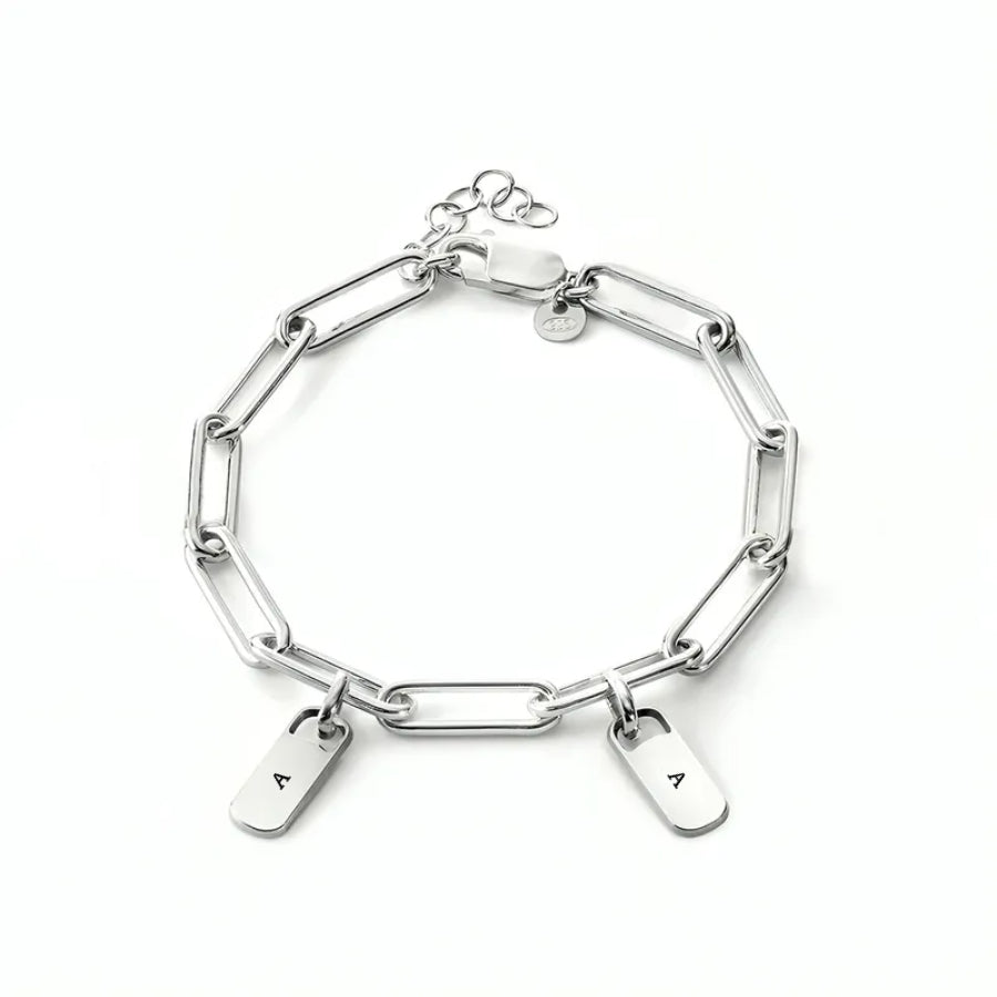 Personalized Chain Link Bracelet Pendant Custom Name Square Charms