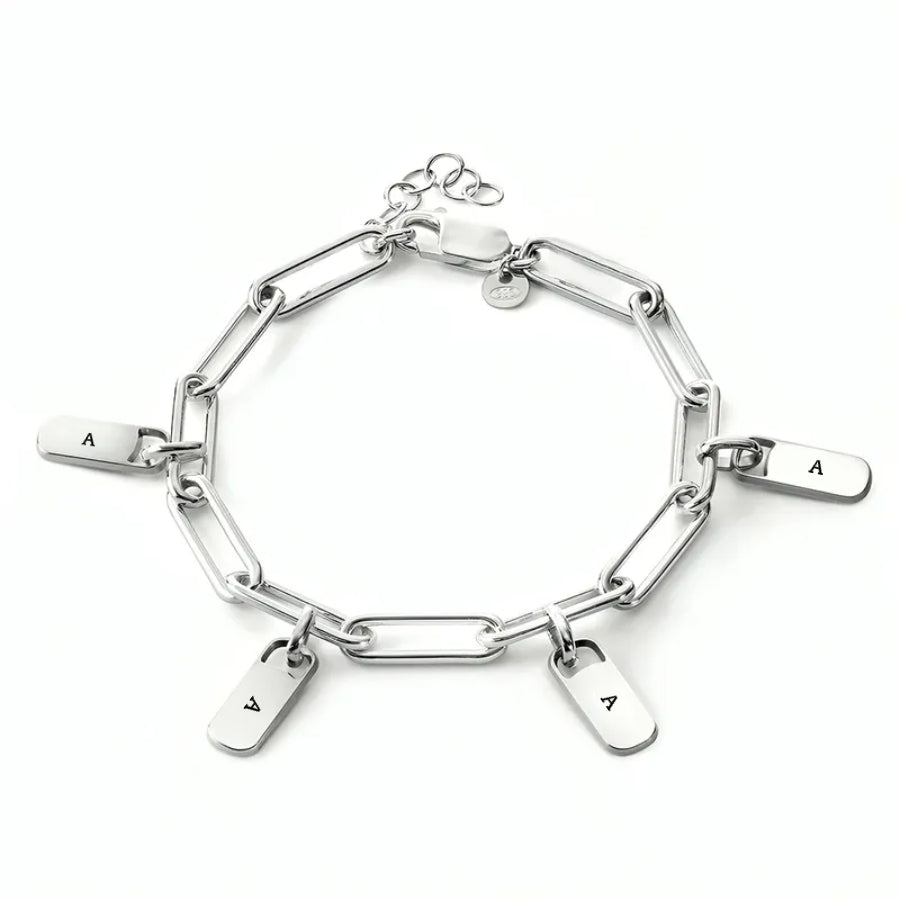 Personalized Chain Link Bracelet Pendant Custom Name Square Charms