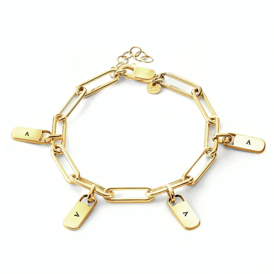 Personalized Chain Link Bracelet Pendant Custom Name Square Charms