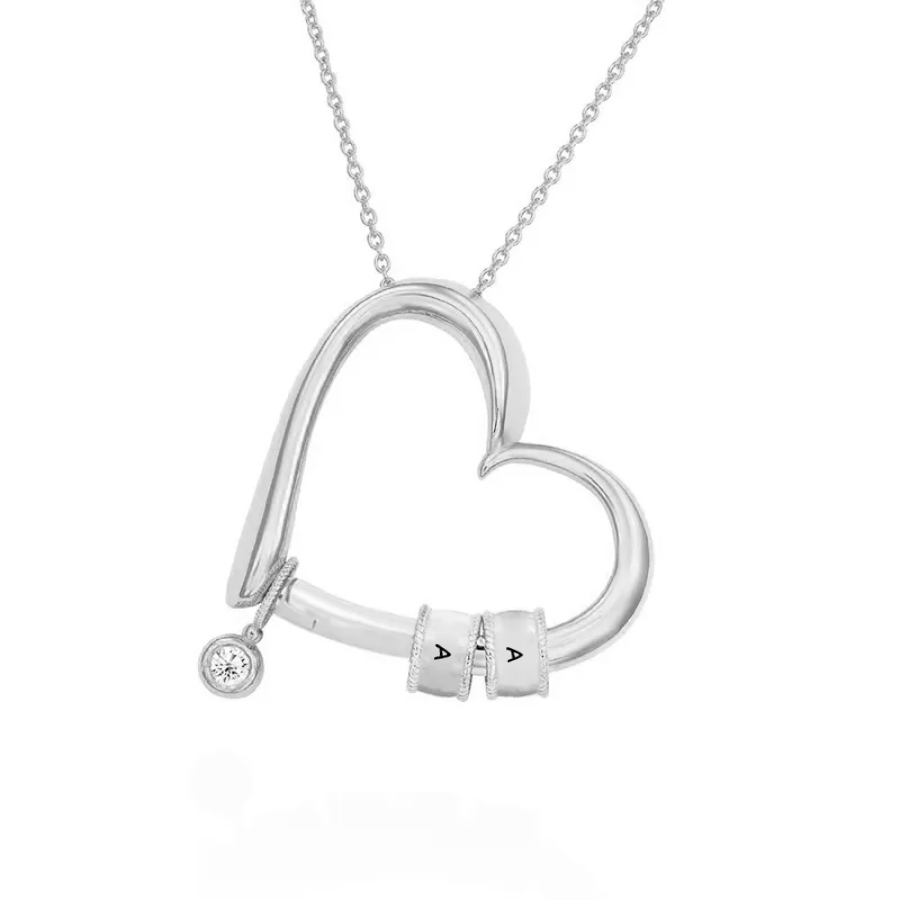 Charming Heart with Engraved Beads - Personalized Necklace