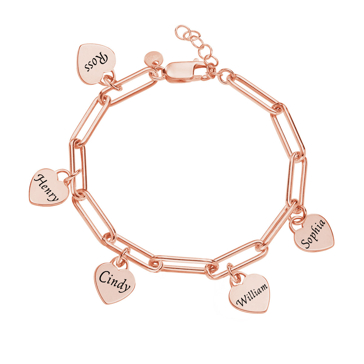 Personalized Name Heart Charms Chain Link Bracelet