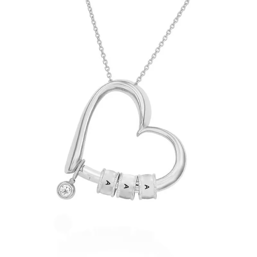 Charming Heart with Engraved Beads - Personalized Necklace