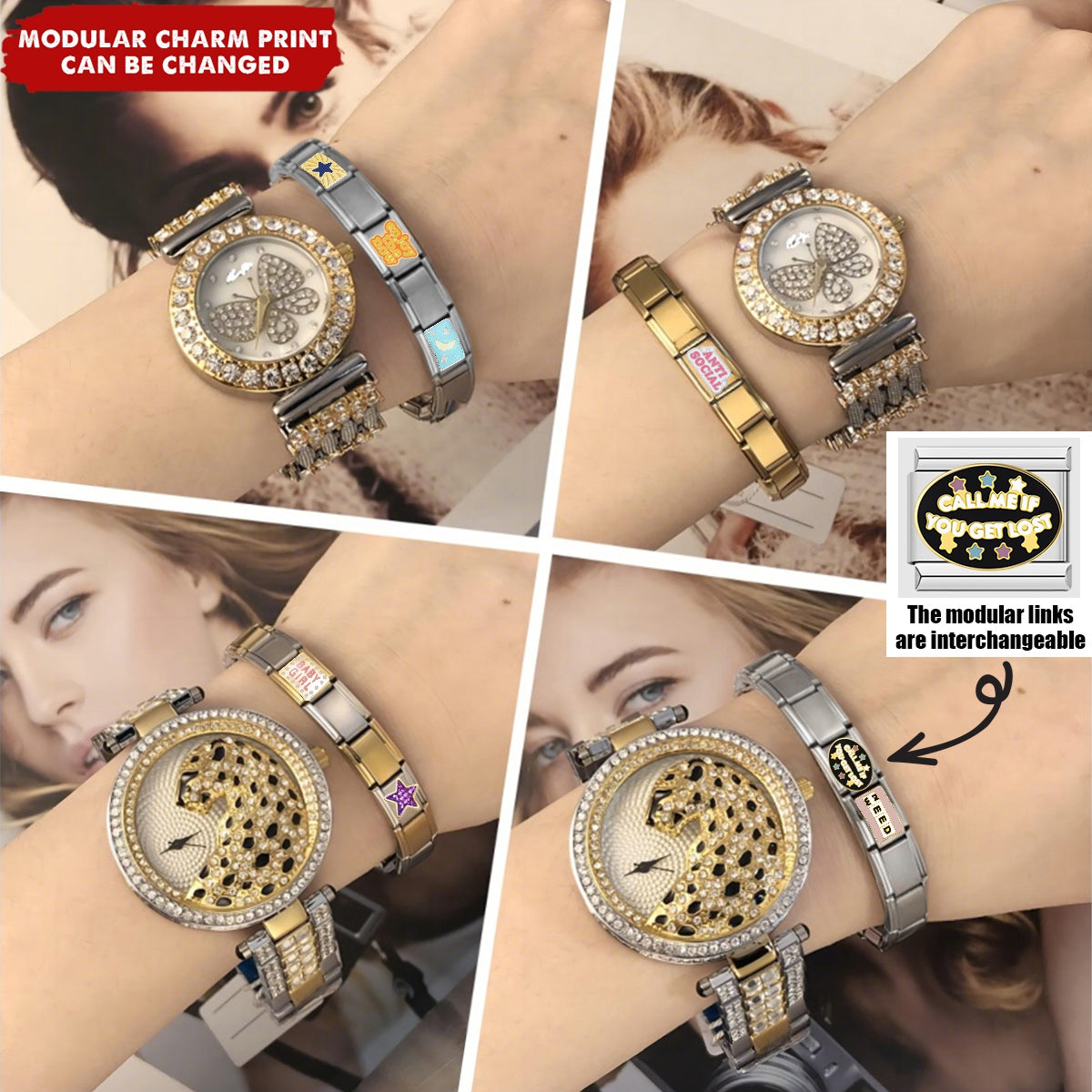 Custom Elastic Interlocking Stainless Steel Italian Modular Charm Link Bracelet