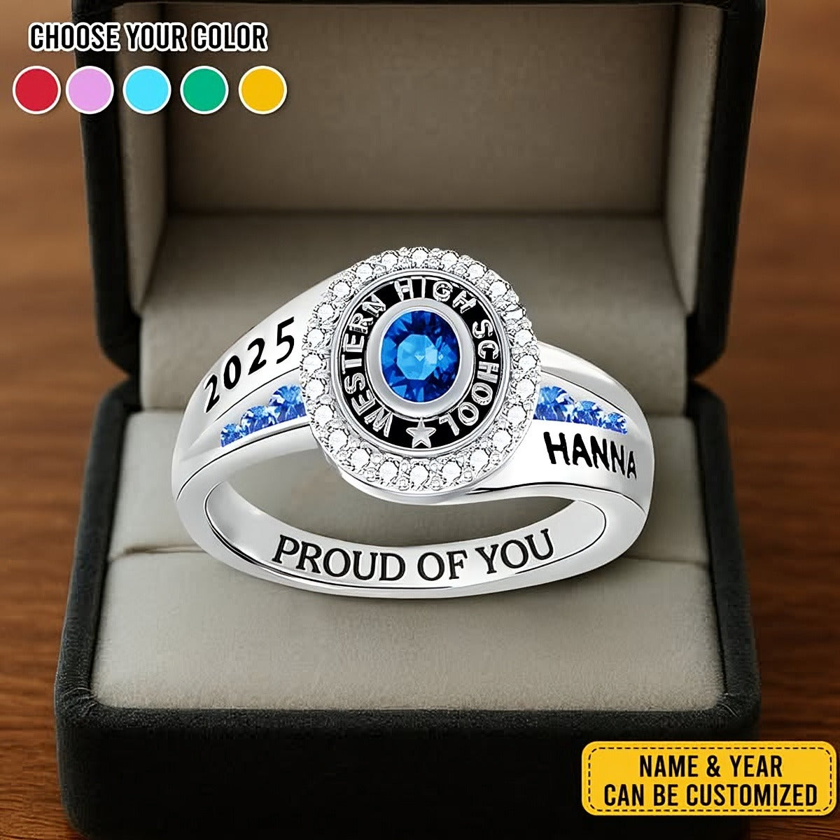 Strength, Growth, And Success - Family Personalized Custom Graduation Ring With Birthstone