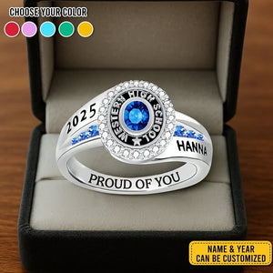 Strength, Growth, And Success - Family Personalized Custom Graduation Ring With Birthstone