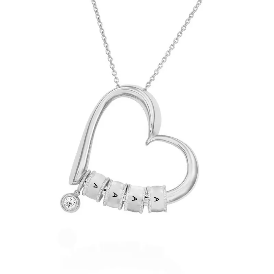Charming Heart with Engraved Beads - Personalized Necklace