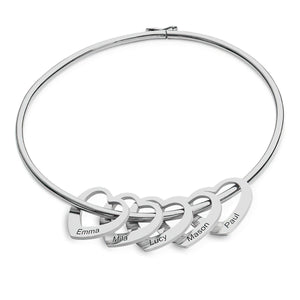 Sterling Silver Heart Pendants Personalized Initial Bangle Bracelet