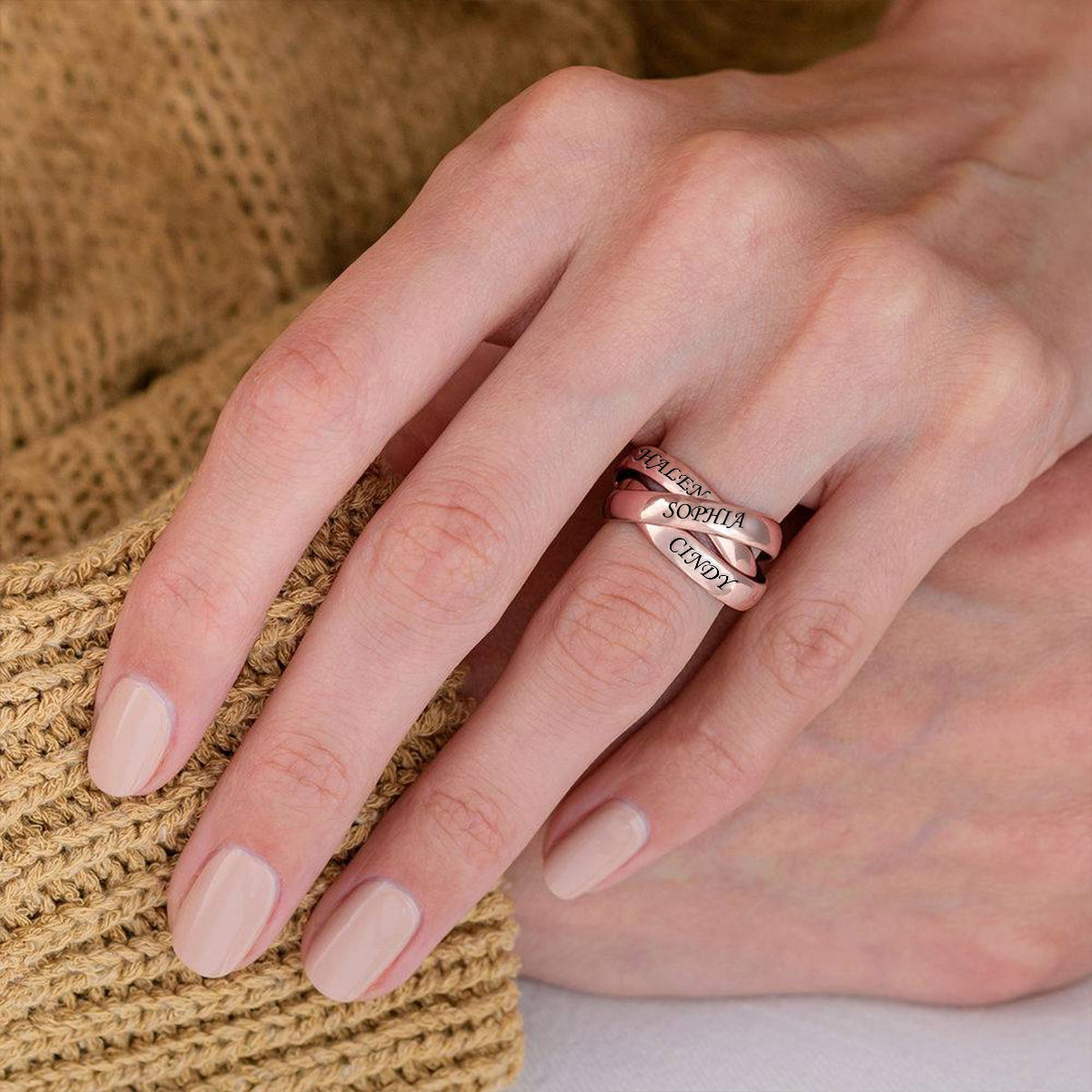 Sterling Silver Personalized Name Interlocked Band Ring