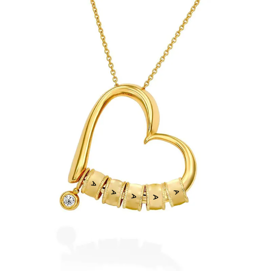 Charming Heart with Engraved Beads - Personalized Necklace