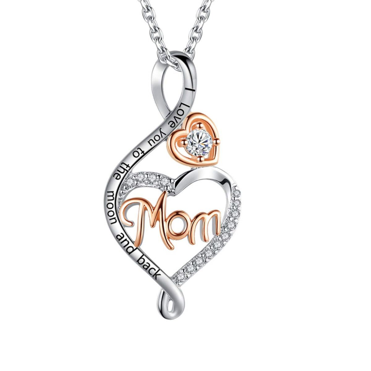 I Love You to The Moon and Back Heart Pendant Personalized Birthstone Necklace