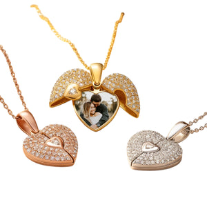 Personalized Cubic Zircon Pave Photo Heart Locket Necklace