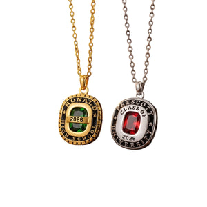 Personalized Birthstone Shield Badge Necklace - Class of 2026 Graduation Gift for Graduates Friends Classmates