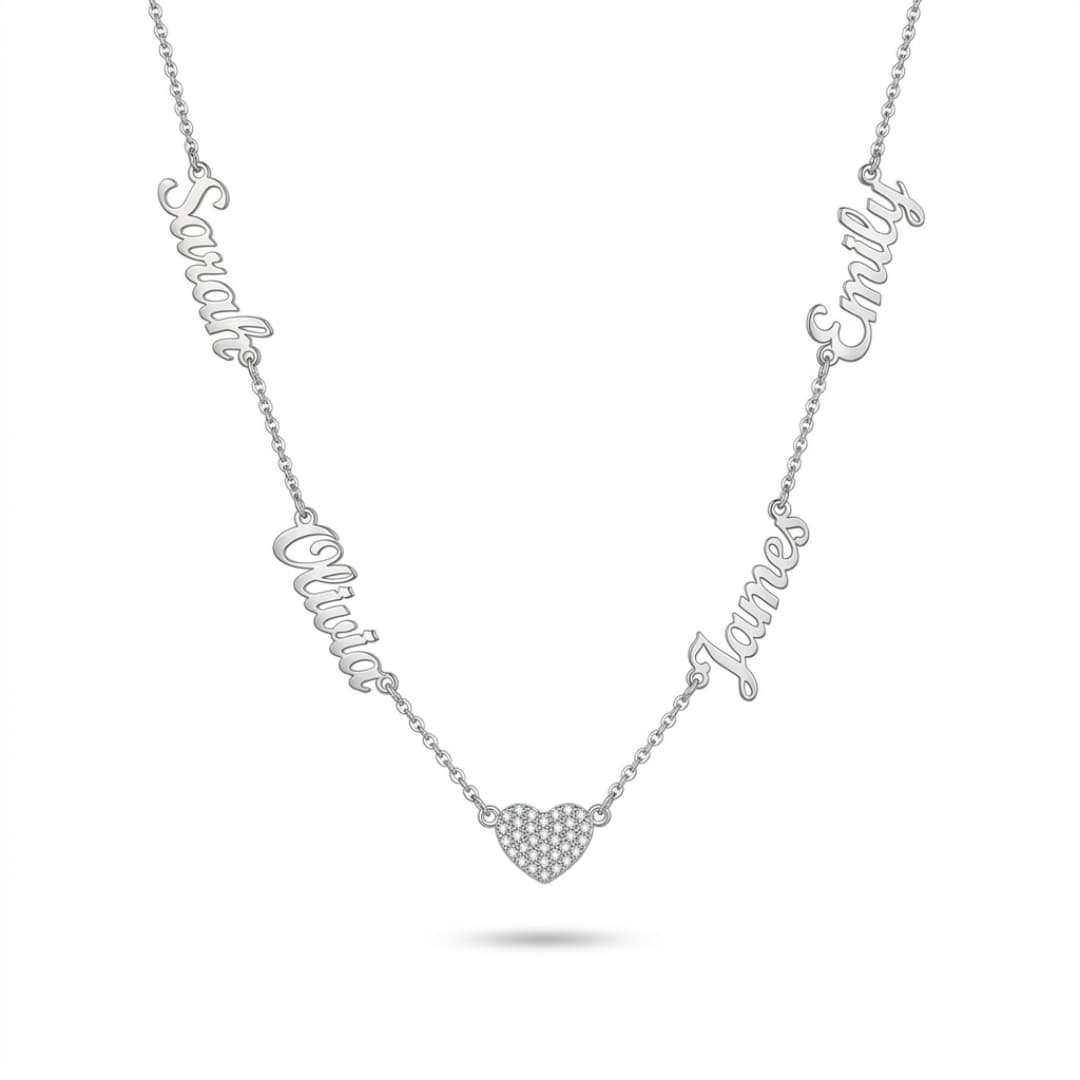 Personalized Name Pendants Pave Zircon Heart Necklace - Valentine's Day, Mother's Day Gift for Women