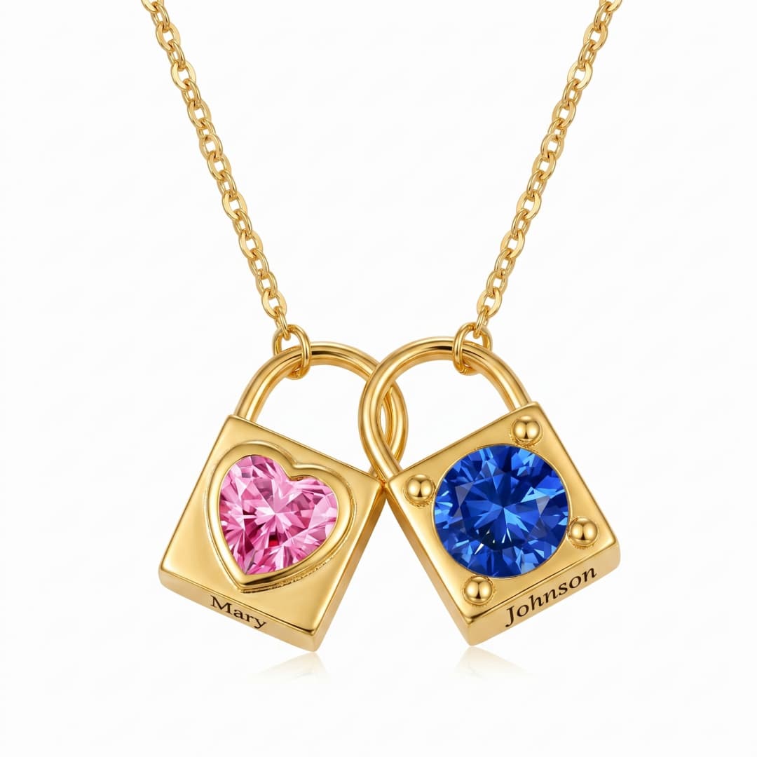 Personalized Love Lock Heart Birthstone Locket Necklace with Name -  Birthday Anniversary Gift for Women