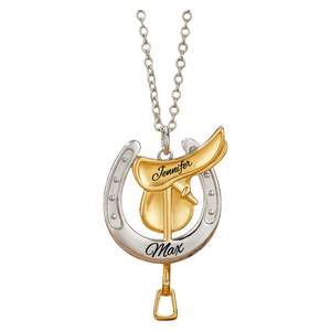 Personalized Horseshoe Saddle Protective Engraved Necklace - Gift for Horse Owners, Lovers
