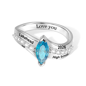 Custom Birthstone Text Personalized Ring, Mementos Jewelry Graduation Gift