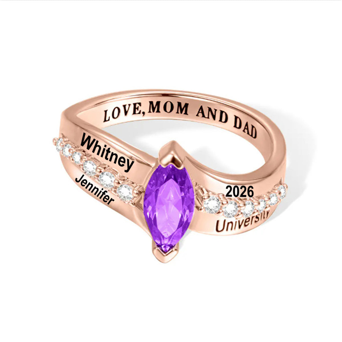 Custom Birthstone Text Personalized Ring, Mementos Jewelry Graduation Gift