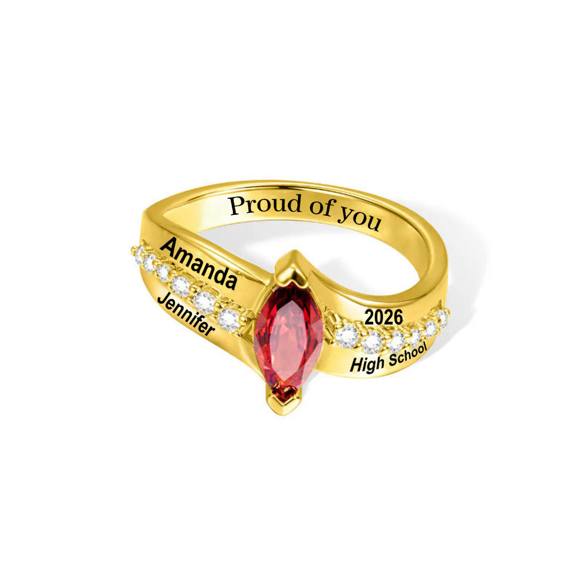 Custom Birthstone Text Personalized Ring, Mementos Jewelry Graduation Gift