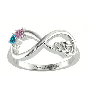 Infinity Double Heart Custom Birthstones Engraved Text Personalized Ring, Gift For Mom Grandma Couple
