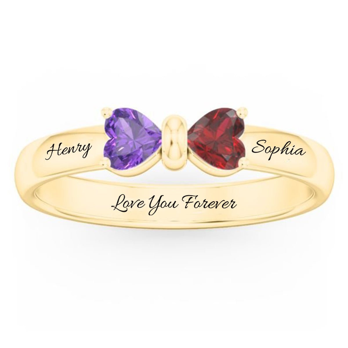 Adorable Bow Custom Heart Birthstone Personalized Ring, Gift For Couple