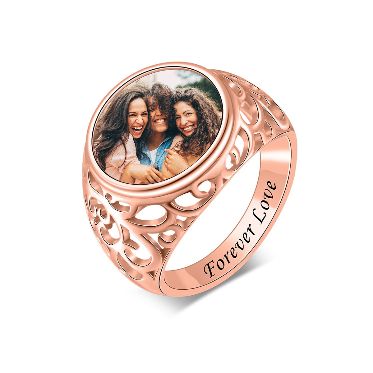 Round Shaped Custom Photo Engraved Text Personalized Ring, Gift For Family