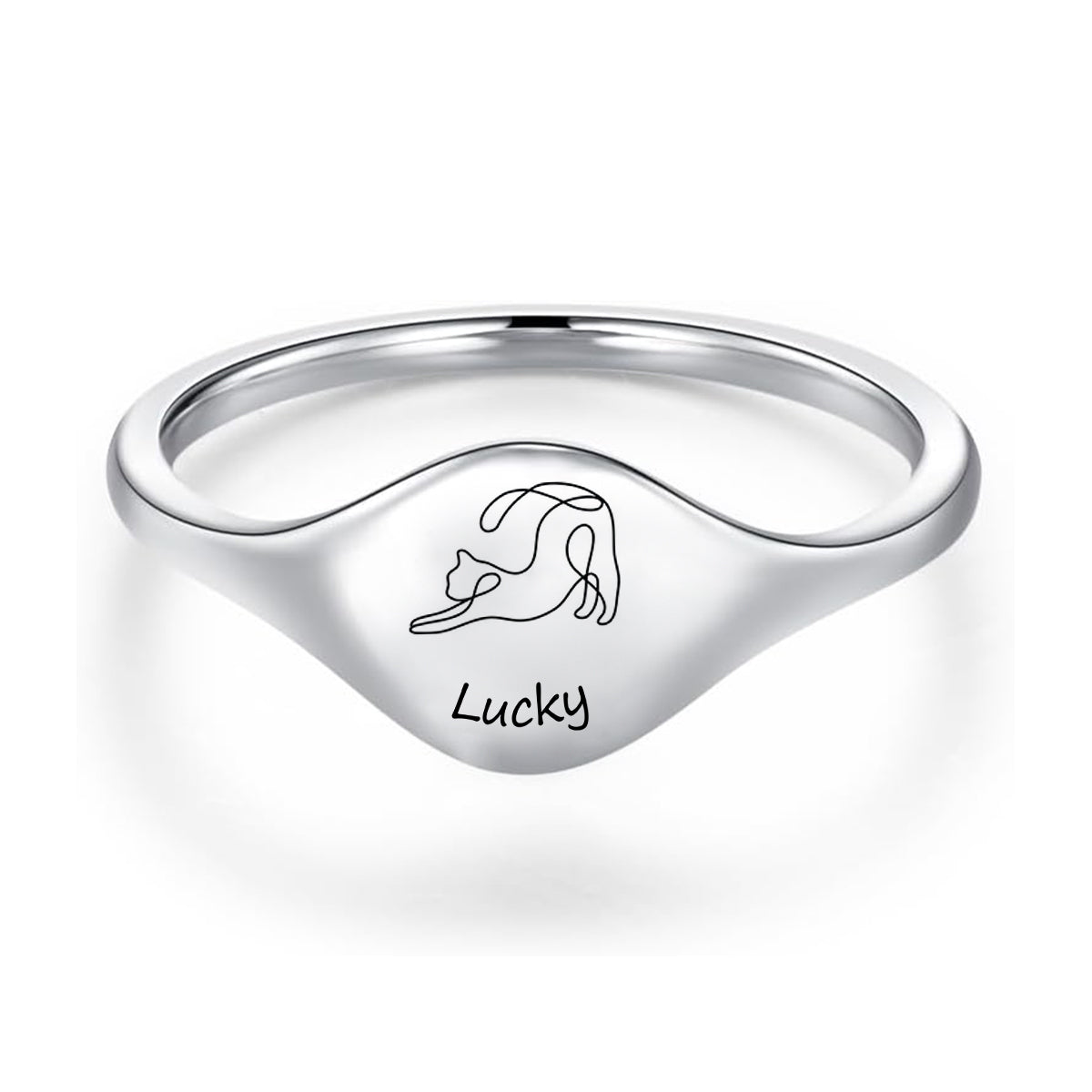 Cute Engraved Cat Silhouette Ring with Name - Personalized Birthday Memorial Ring