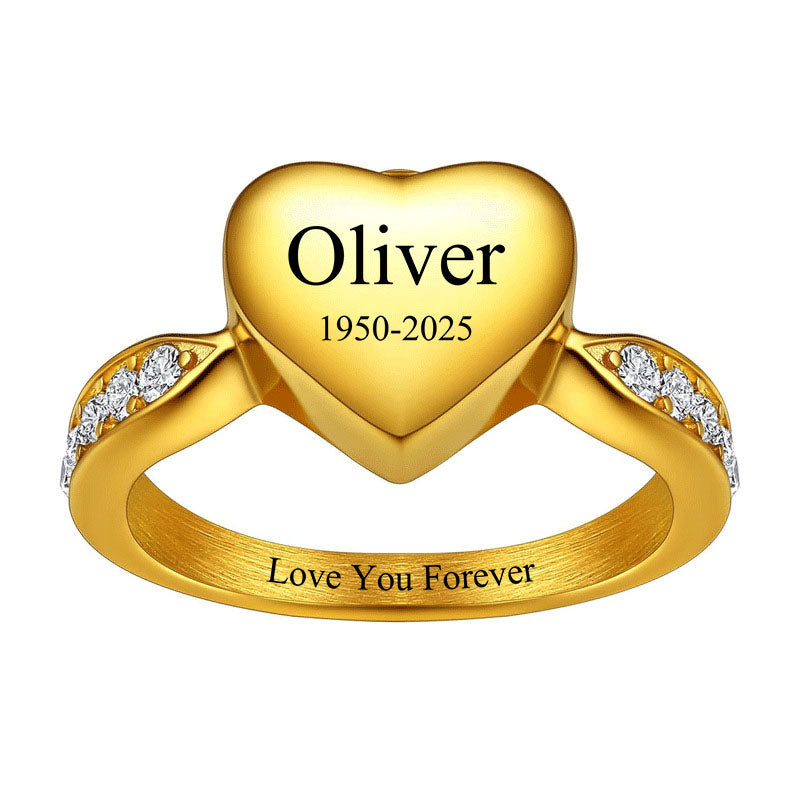 Personalized Heart Cremation Urn Ring for Ashes Memorial Jewelry