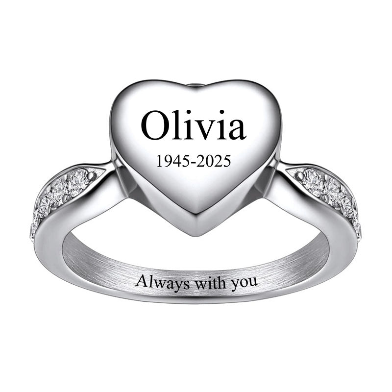 Personalized Heart Cremation Urn Ring for Ashes Memorial Jewelry