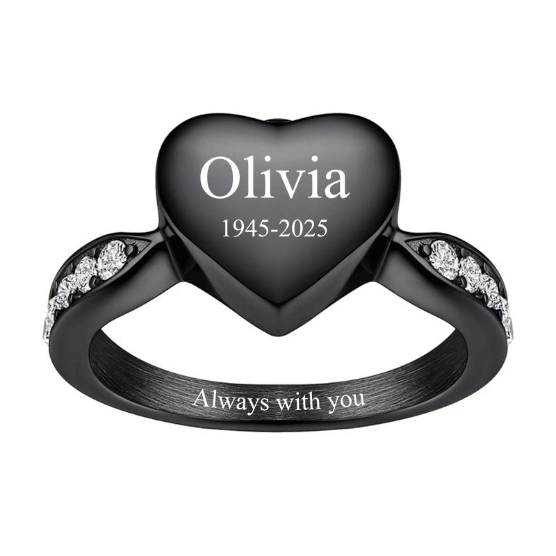 Personalized Heart Cremation Urn Ring for Ashes Memorial Jewelry