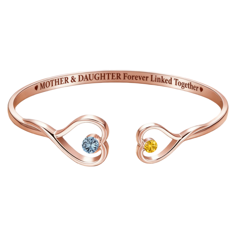The Love Between Grandmother & Granddaughter - Personalized Gem Heart Cuff Bracelet
